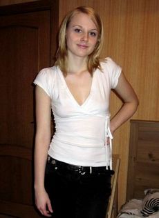 Cute blonde teen pinches her nipples and touches