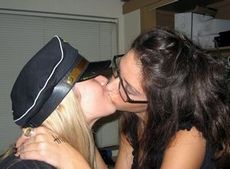 Nasty teen girls adore kissing passionately on