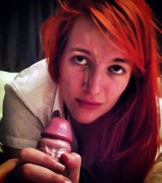 Delicious redhead slut sucking dick for facial