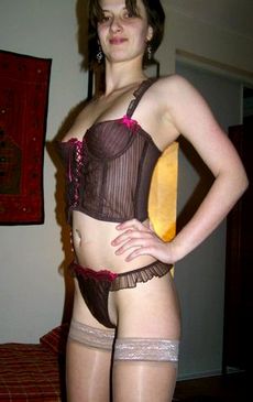Slim brunette wife wearing lingerie masturbating